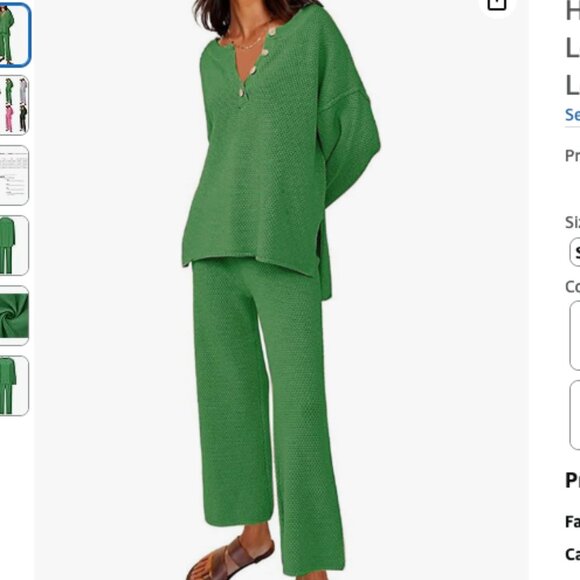 2-Piece! Free People Beach Haile Green Cotton Sweater Set, Medium - Picture 1 of 14